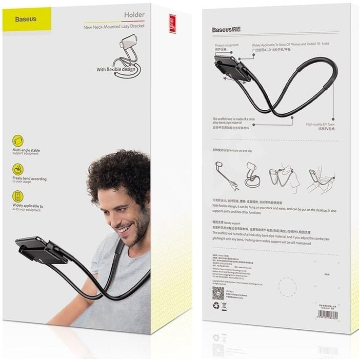 Baseus Necklace Lazy Bracket Universal Phone Holder Black - باسيوس حامل موبايل للرقبة - Shopzz