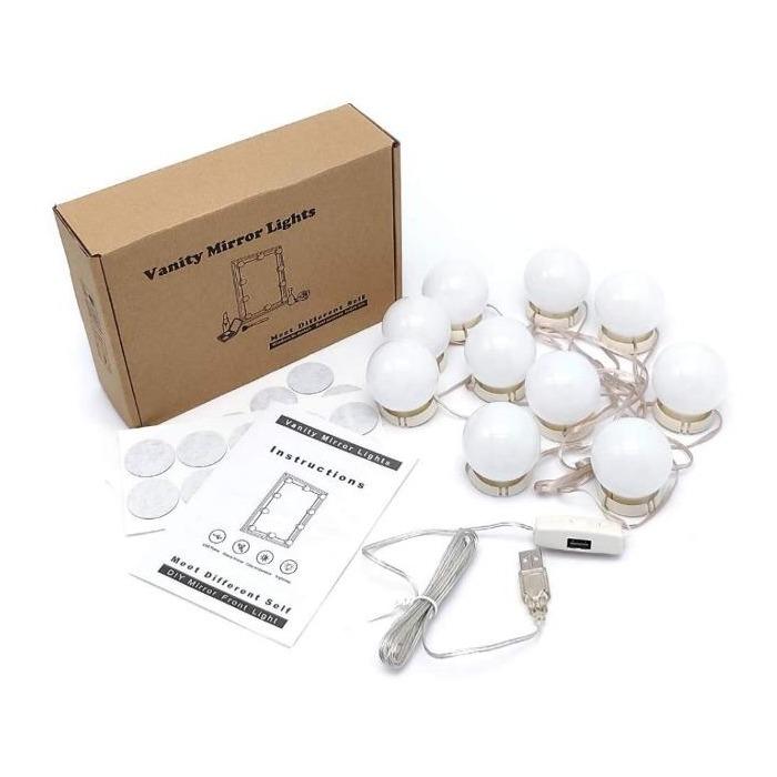 Hollywood Style LED Vanity Mirror Lights Kit 10 Bright Bulbs with Dimmer, White Light for Makeup Table Set, Mirror Not Included - Shopzz