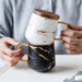 White marble mug with wooden lid - الكوب الرخامي مع الغطاء الخشبي - Shopzz